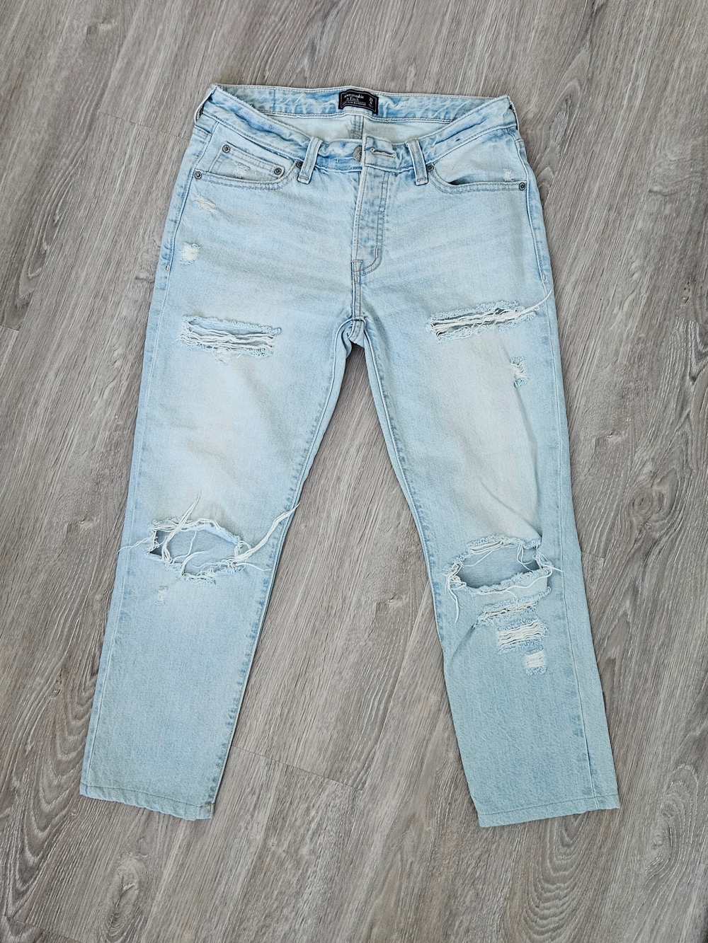 Abercrombie & Fitch Pale Blue Ripped Slim Boyfriend Jeans
